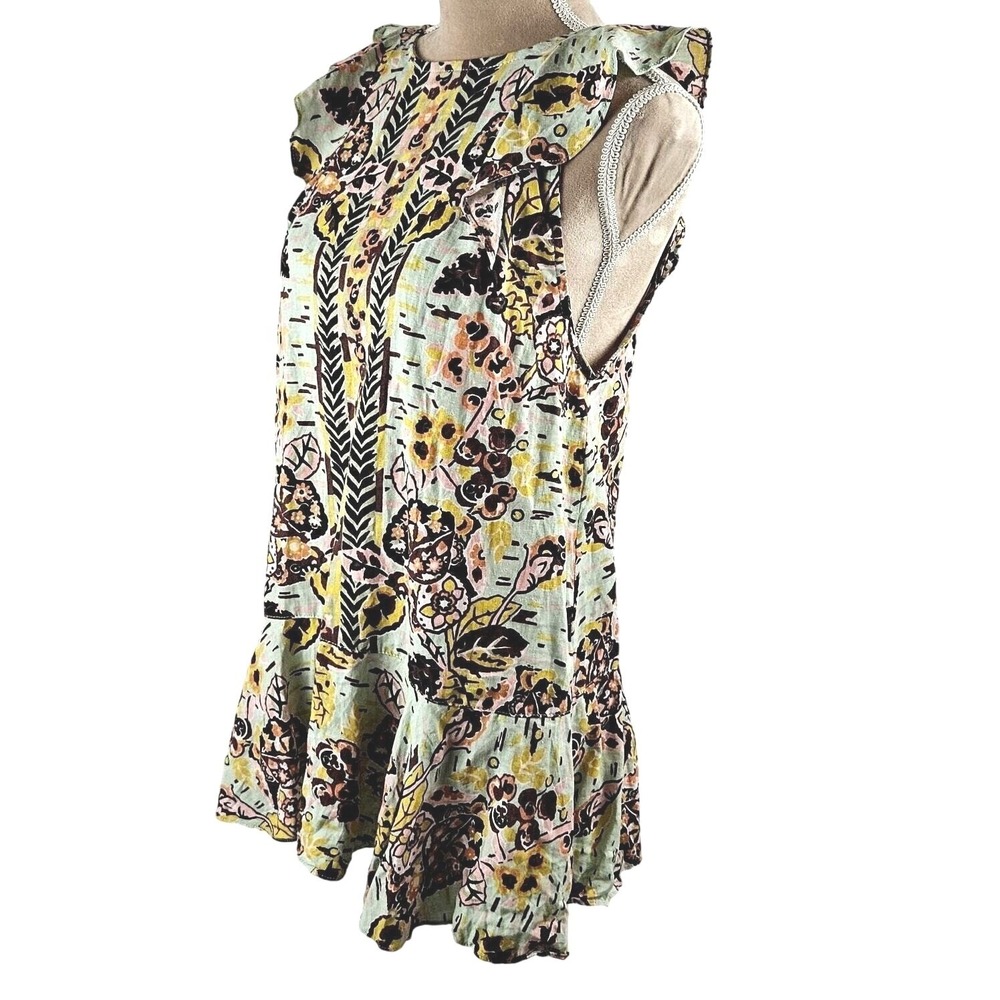 Free People Tunic Top Summer In Tulum Boho Floral Green Combo Peasant Sz XS - Picture 5 of 10